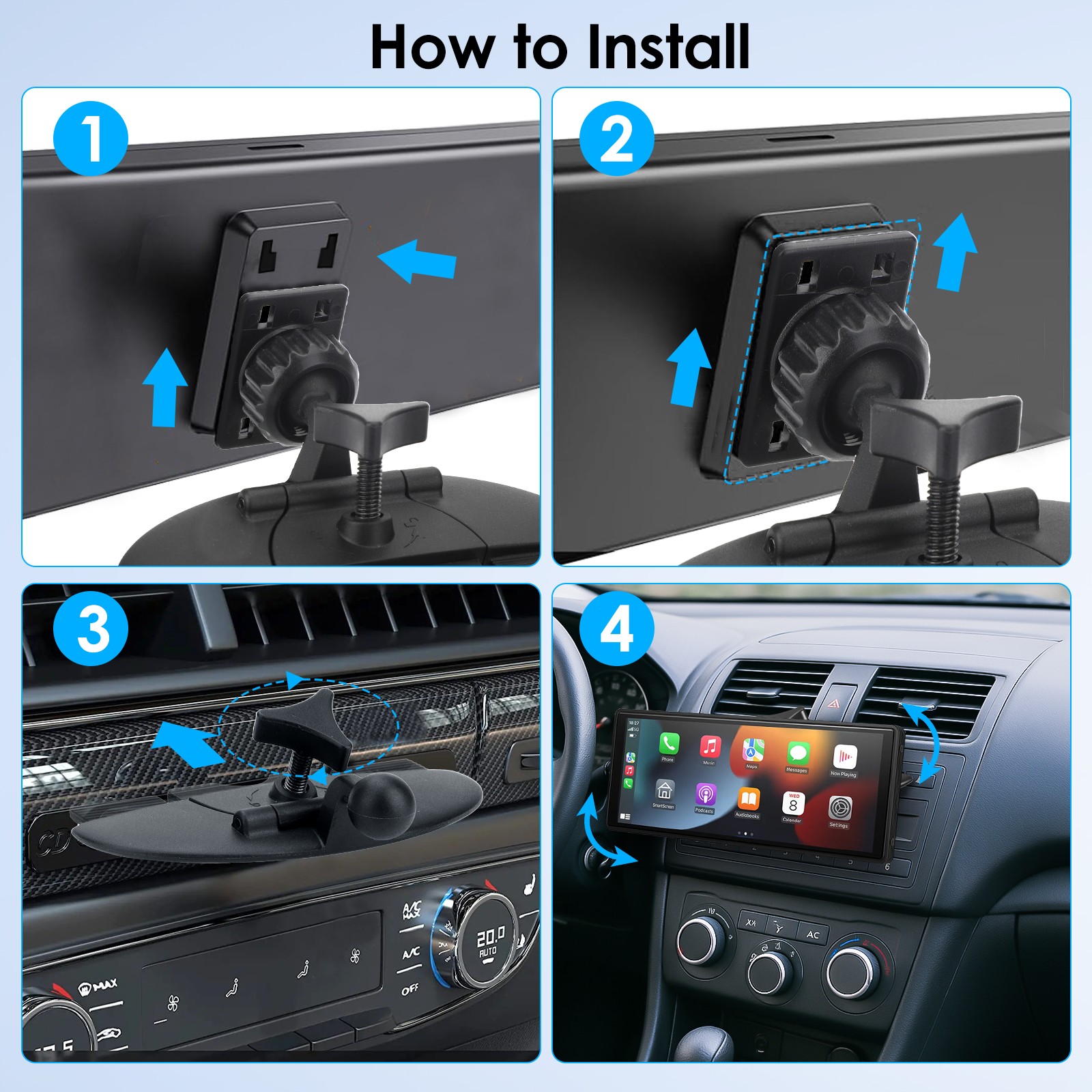 CD Slot Mount for 7-10"CarPlay Screen 360°Rotation Shockproof Car Monitor Holder