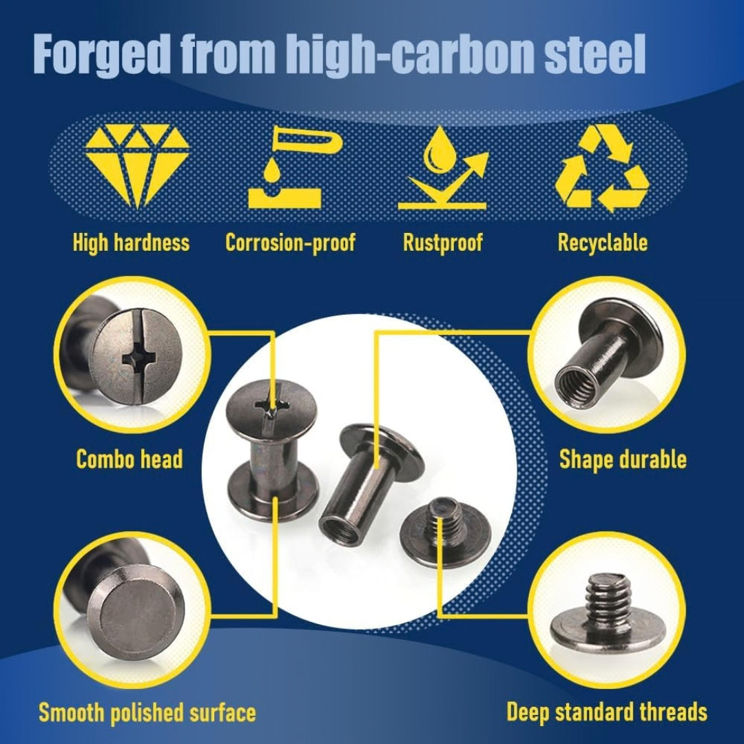 130 Sets Black Chicago Screws Kit M4 M5 Binding Rivets for Leather Belt Book DIY