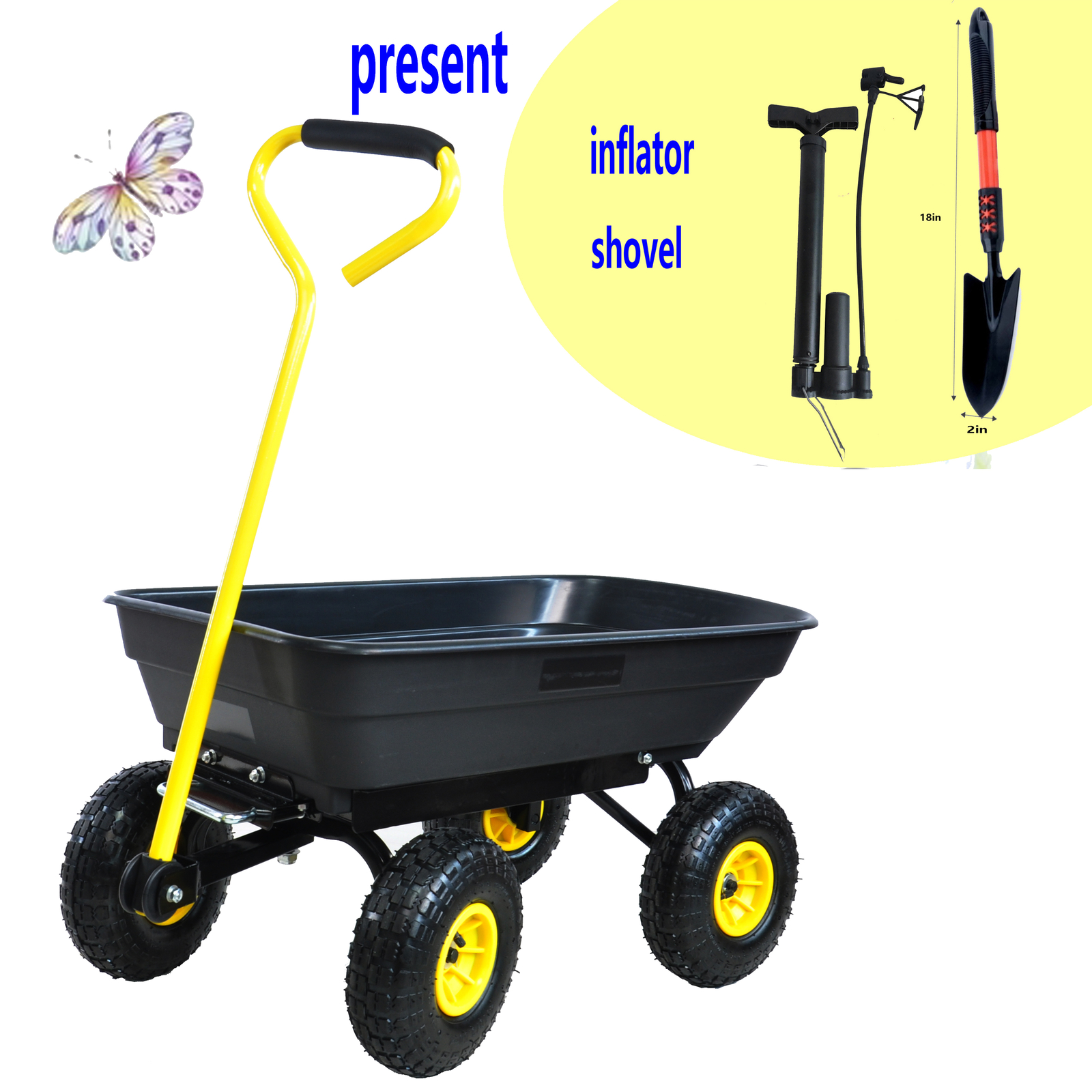 Wheelbarrow Heavy Duty Wagon Garden Cart Yard Dump Lawn Utility Outdoor Black