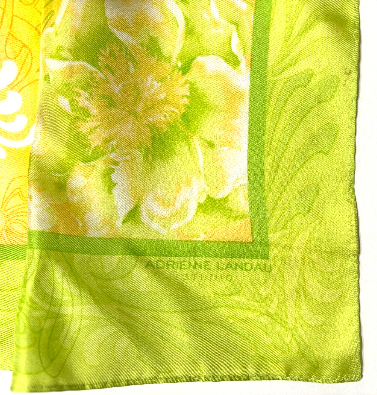 Adrienne Landau Studio Sheer Vintage Green Yellow White Floral Scarf Rectangular