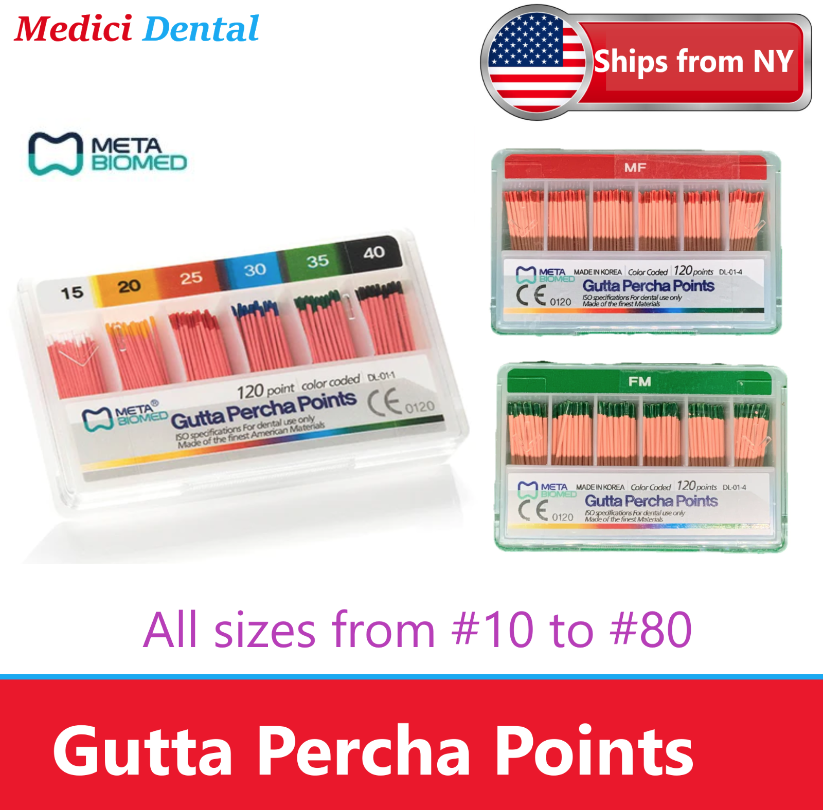 Gutta Percha Points Fine, Medium, #45/80 Taper Dental Root Canal Endodontic USA