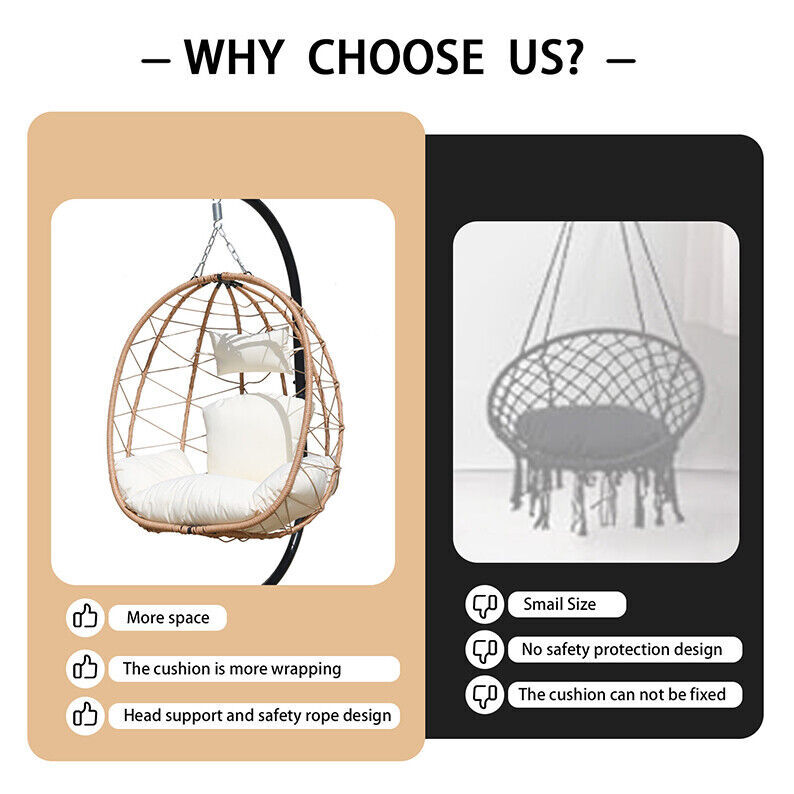 VIXLON Hanging Egg Swing Chair w/Stand Hammock Patio Chair Cushions Outdoor