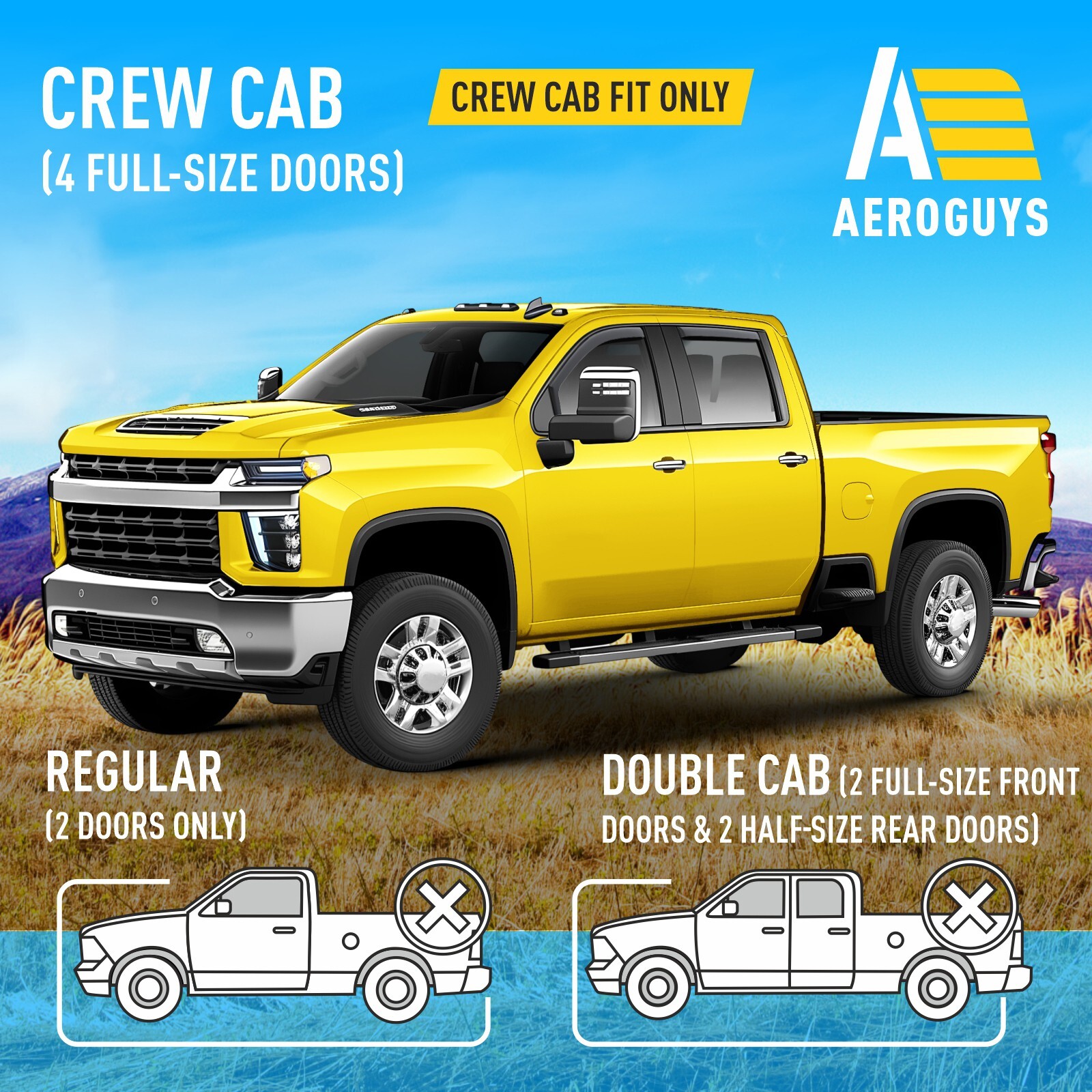 Rain Visors Wind Rain Guards for 2020-2026 Chevy Silverado Crew Cab 2500/3500