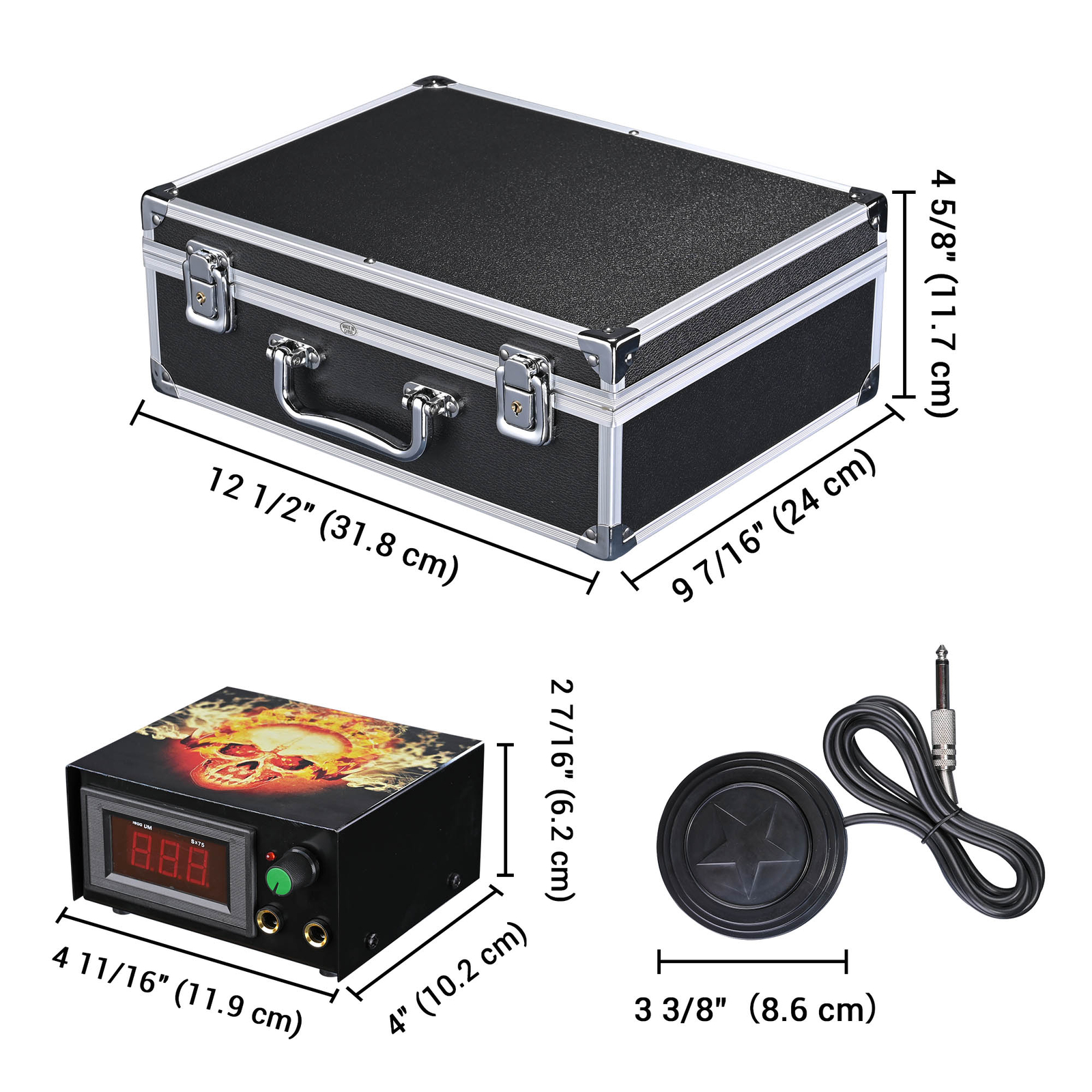 Complete Tattoo Machine Kit 4 Guns 54 Ink Power Supply Needles Grip Tip w/ Case