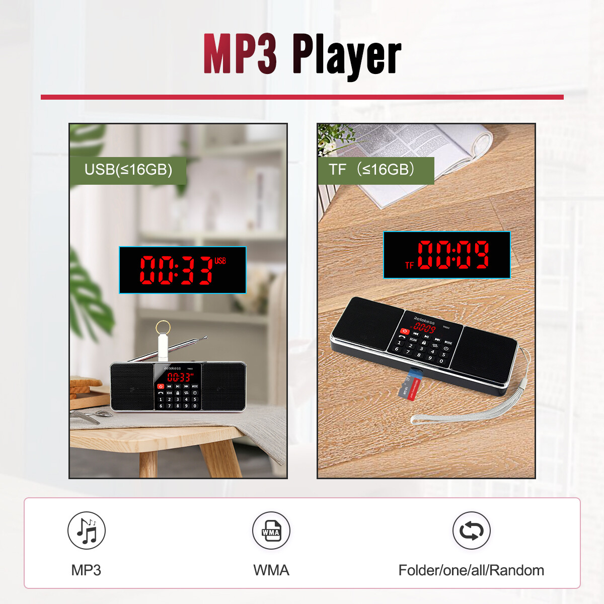 TR602 Portable FM/AM Radio Bluetooth Speaker MP3 Player Digital Rechargeable US