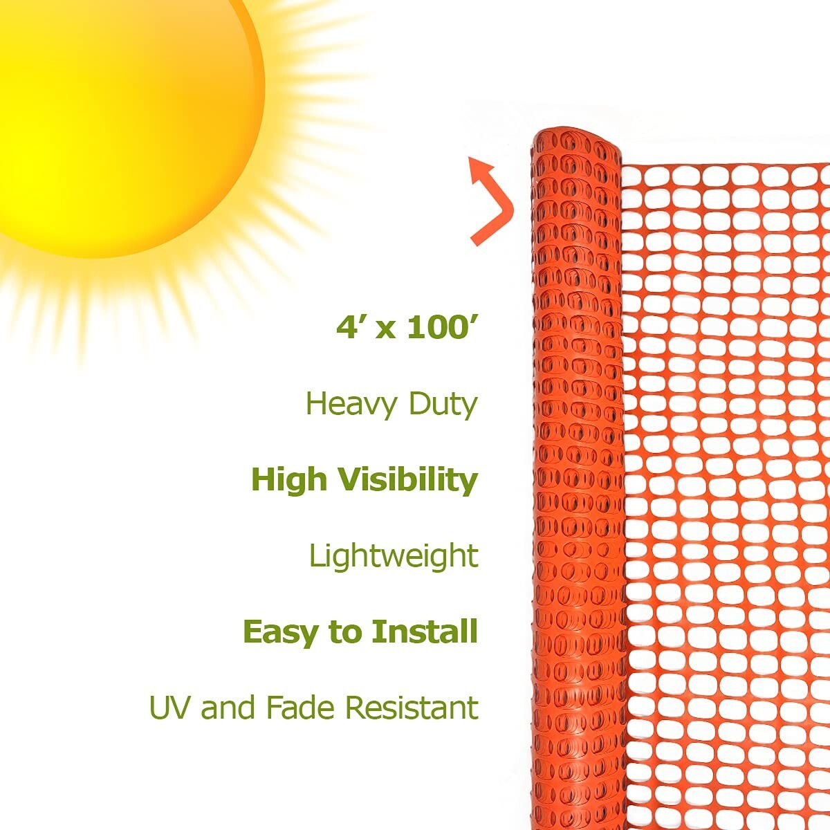 Ashman Plastic Mesh Fence, Construction Barrier Netting, Orange, 4'x100' Feet.