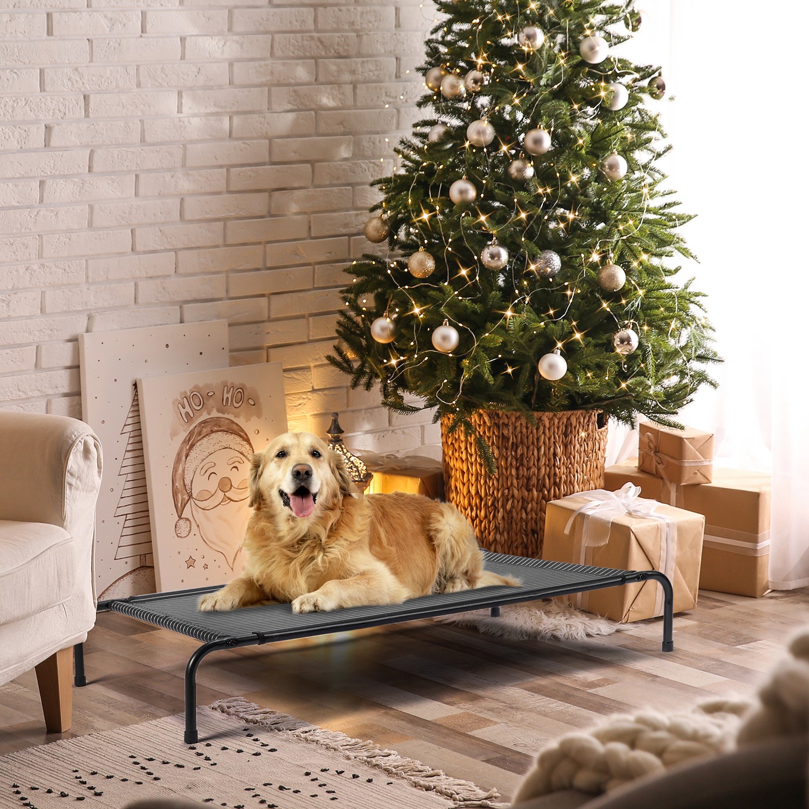 Portable In/Outdoor Pet Cot 50" Cooling Elevated Dog Bed with Metal Frame Raised