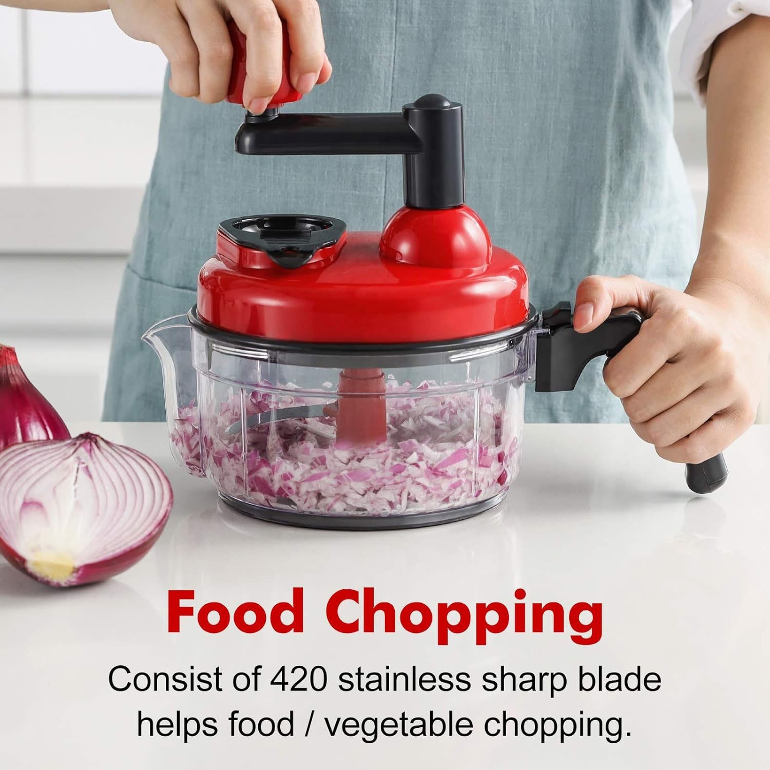 Picadora de alimentos manual, procesador de verduras manual rápido, picadora rot