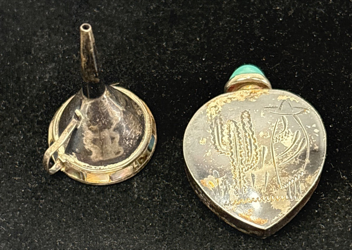 Vintage Sterling Silver Mexico Perfume Bottle and Funnel w/ MOP - 6 gr