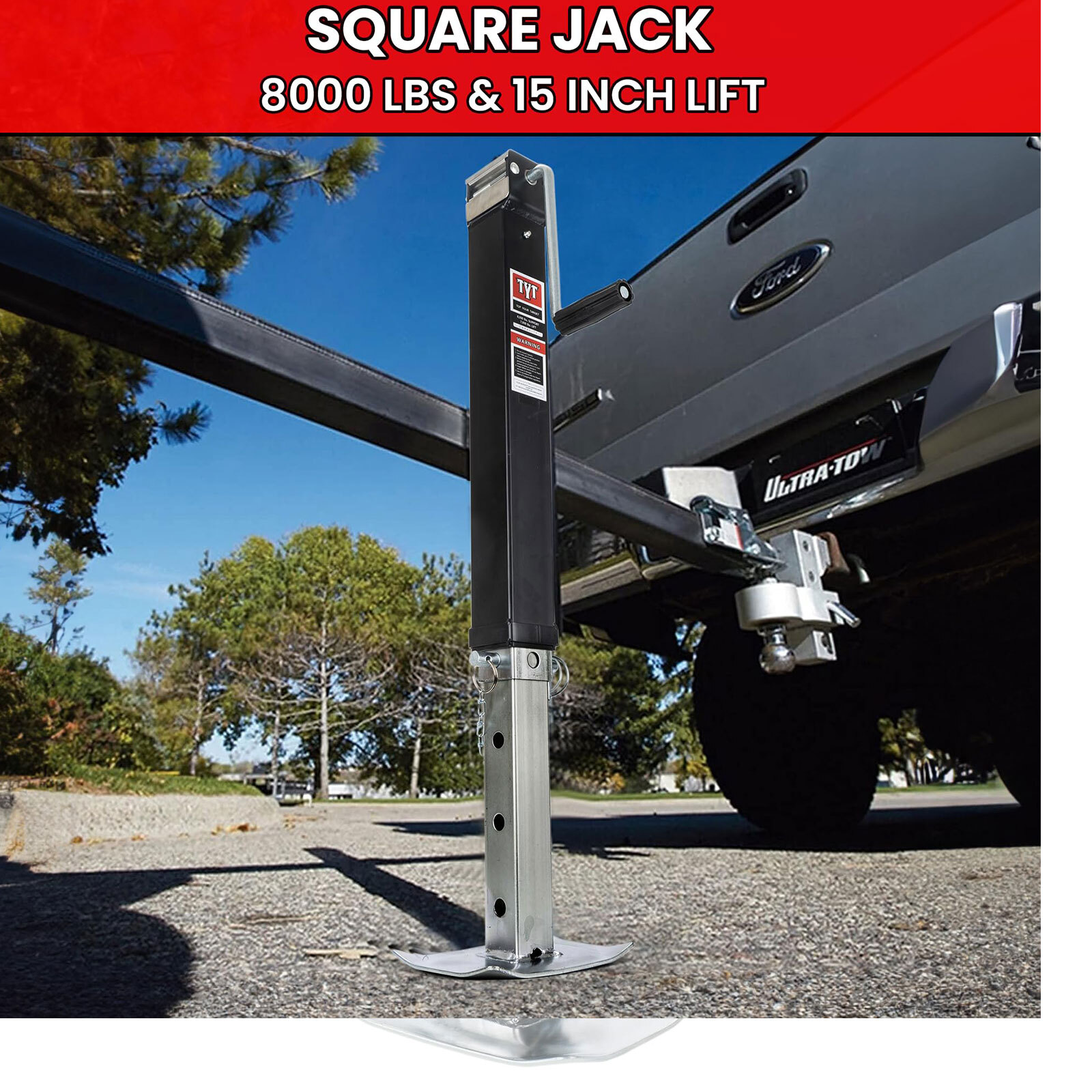 8000 lbs Weld-on Trailer Jack with 15" Lift Side Wind, 13" Adjustable Drop Leg