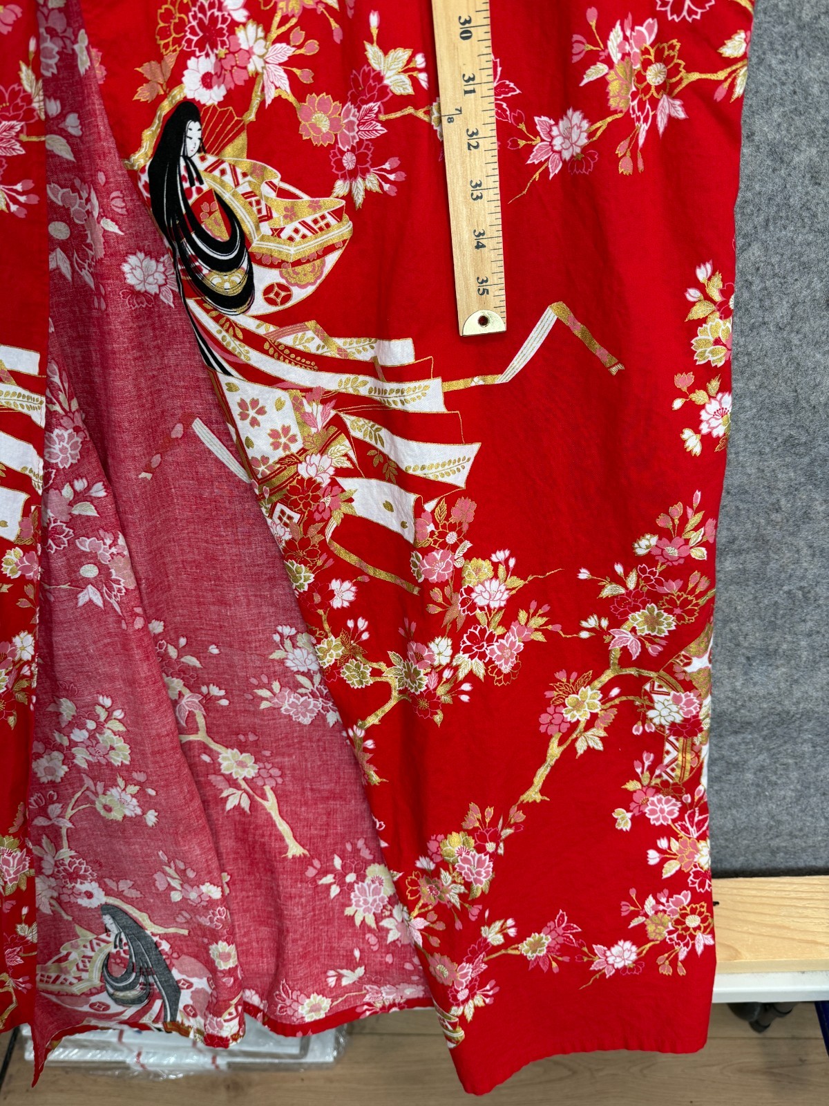 Vintage Smithsonian Institution Japanese Yukata Kimono XL Cherry Blossom Belted