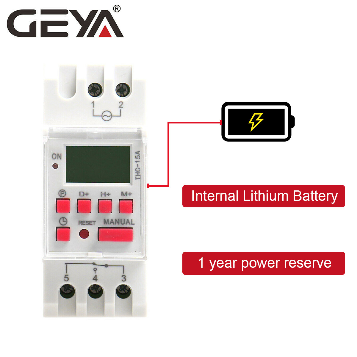 GEYA Programmable Digital LCD Timer Weekly Time Electronic Switch 15A 12-240V