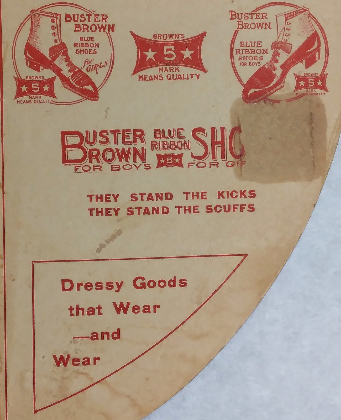 Buster Brown Blue Ribbon Shoes c1910s Handheld Ad Fan Used