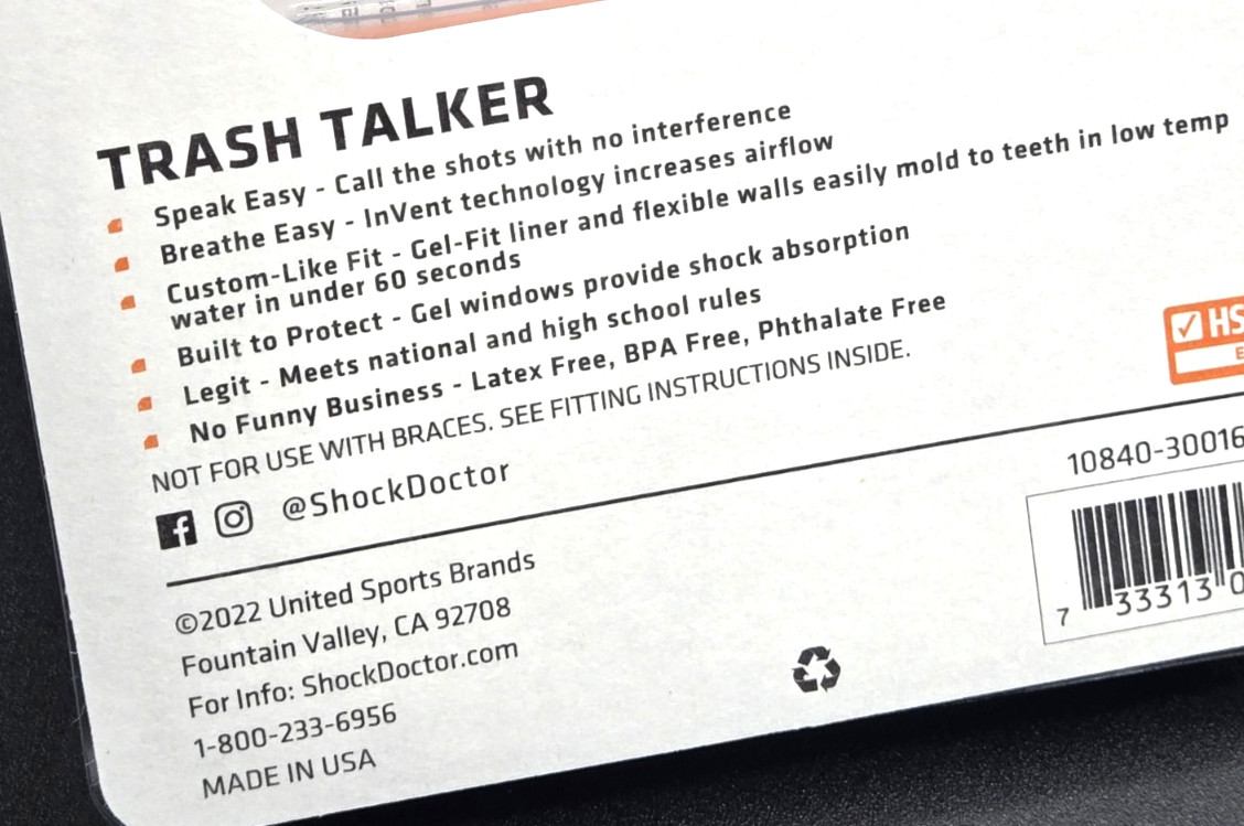 Shock Doctor Trash Talker GOLD Mouthguard Adult 11+ Slim Fit Moldable