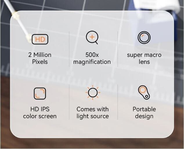 500X Digital Microscope 1080P 2.0inch Video Coin Microscop with Magnifying Glass