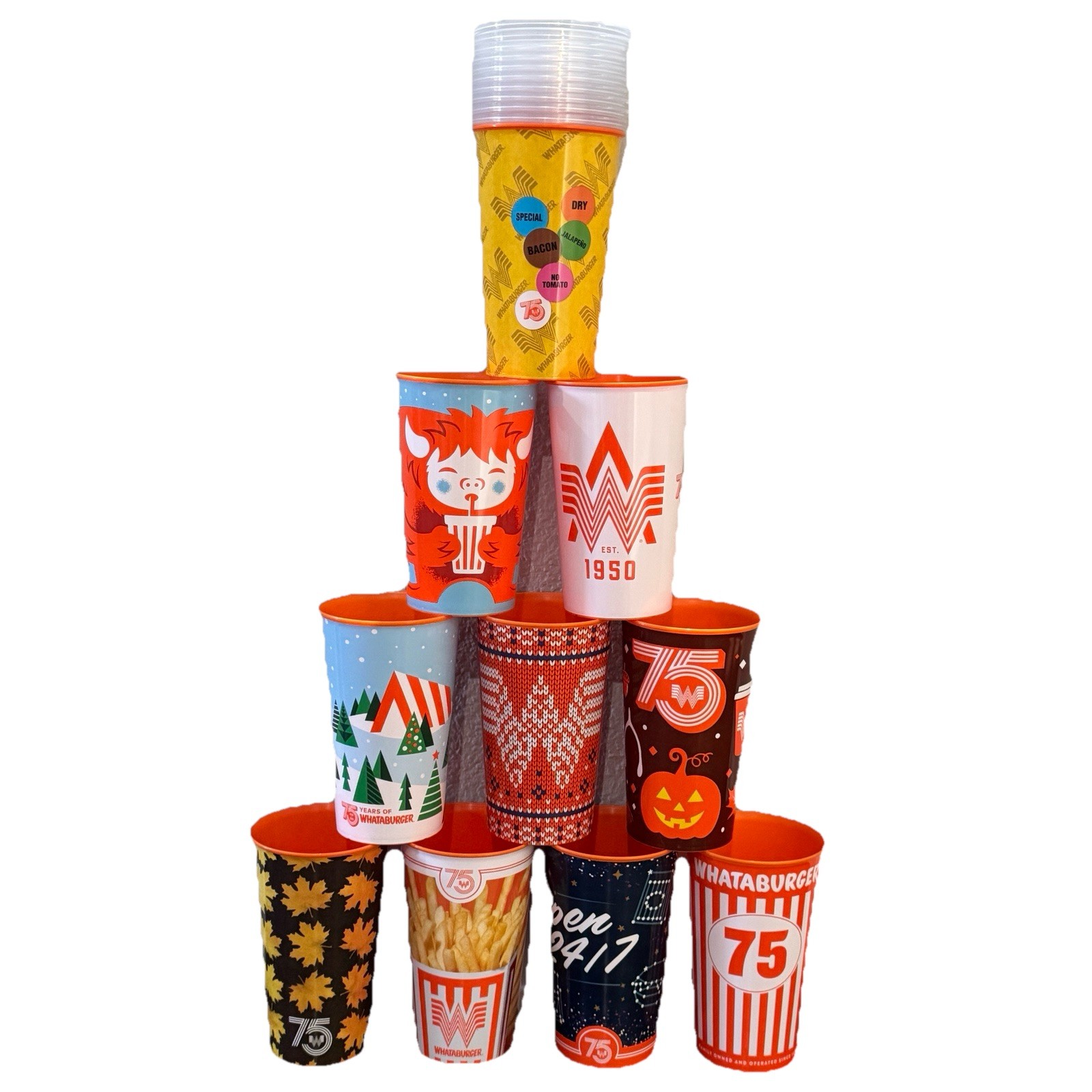 WHATABURGER 75th Anniversary Limited Edition 32 oz Collector Cups Set of 10, New