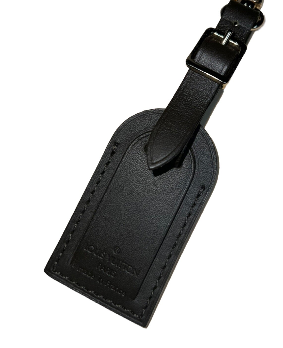Louis Vuitton ID Name Tag Black Leather Silver tone Hardware Small