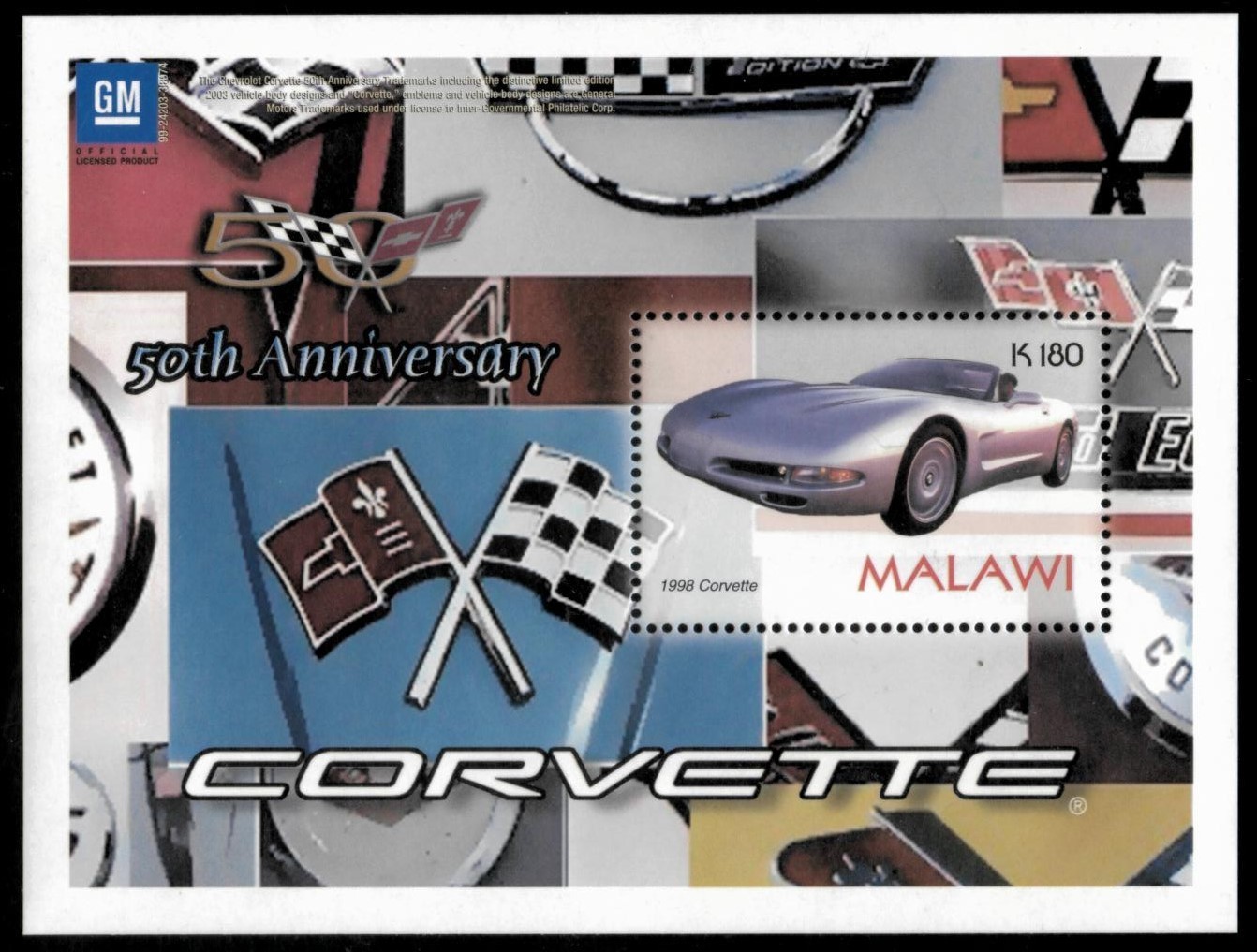 Malawi 2003 - Corvette Cars - Souvenir Stamp Sheet - Scott #730 - MNH