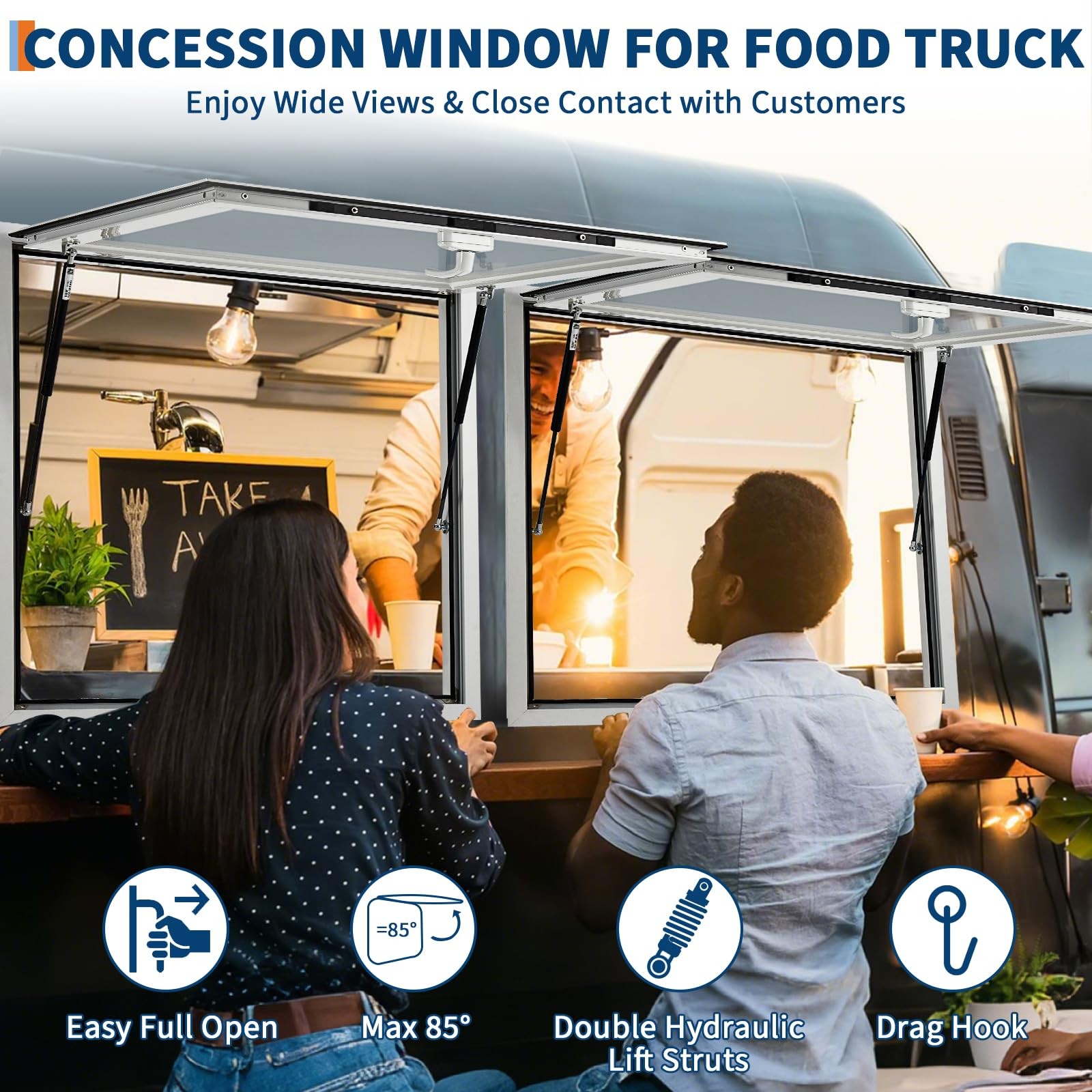 36x24" Food Truck Service Window 85° Weatherproof Aluminum Awning Door W/Lock