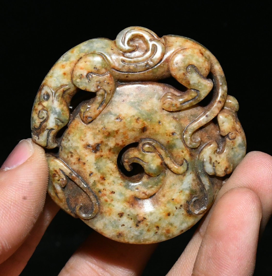 2" Hongshan Culture Old Jade Carve Dragon Loong Beast Yubi Yu Bi Amulet Pendant