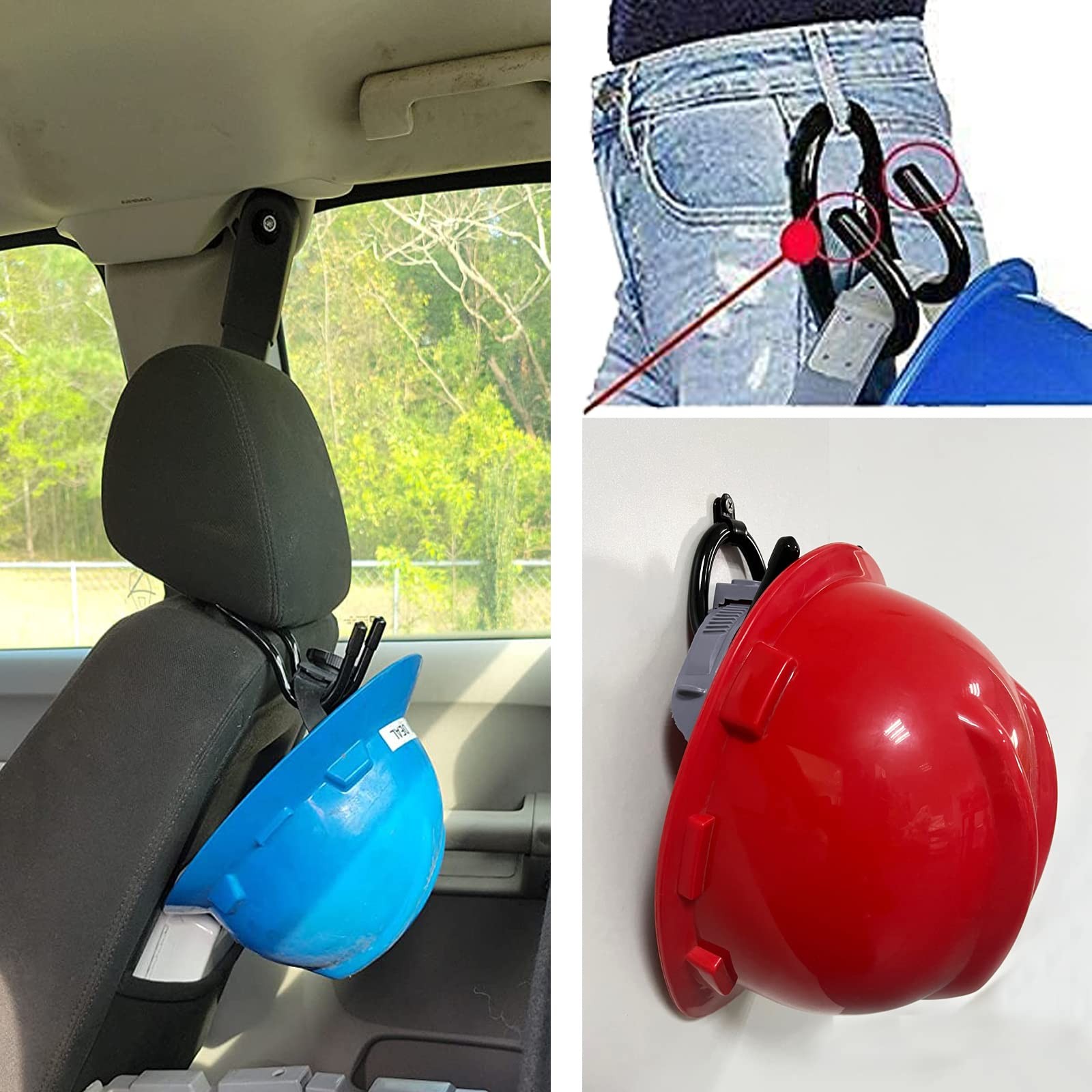 2 Pack Universal Over The Seat Hard Hat Rack, Wall Mount Black