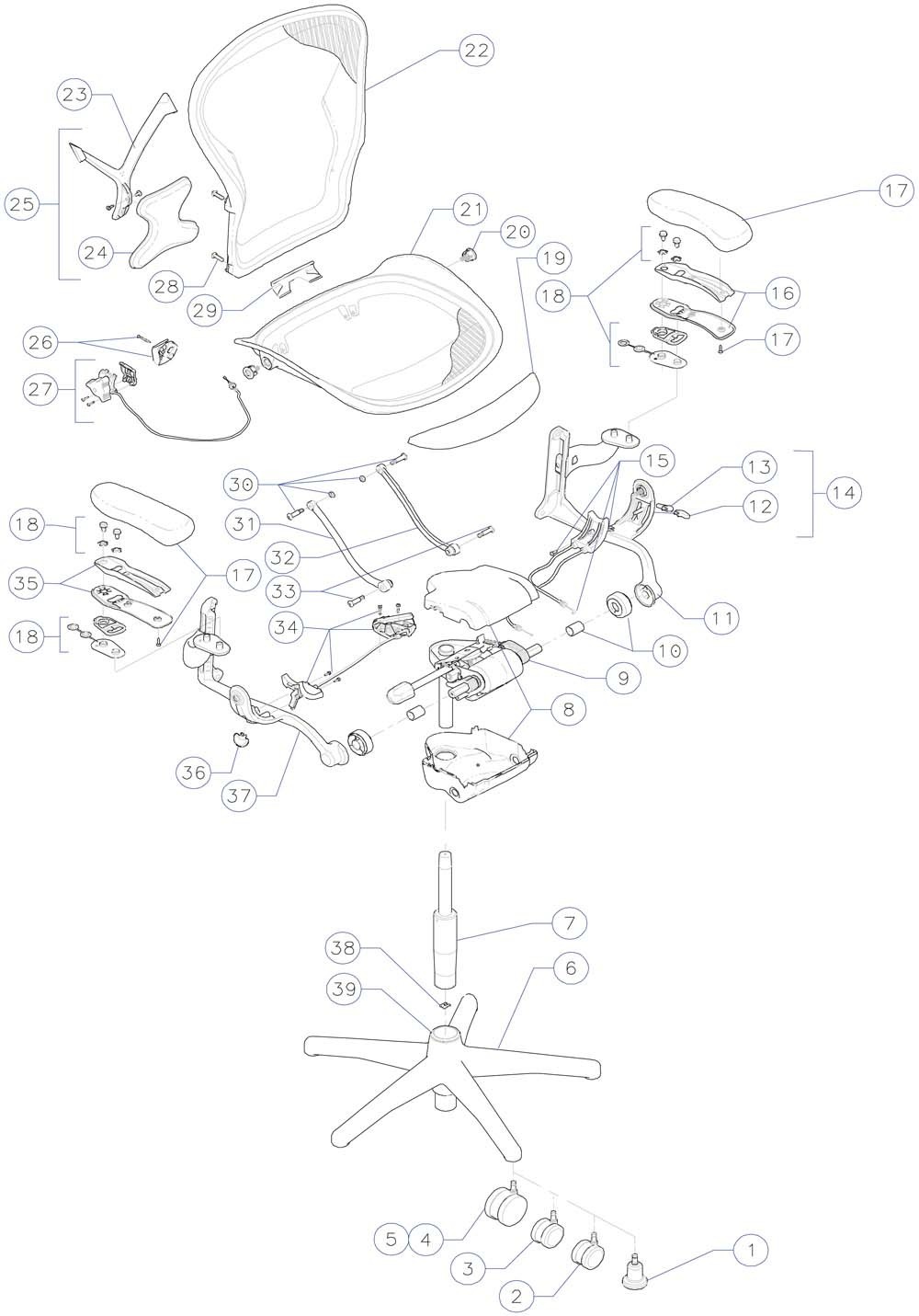 OEM Herman Miller Aeron Chair Swing Arm Left and Right Set Armrest Pads included