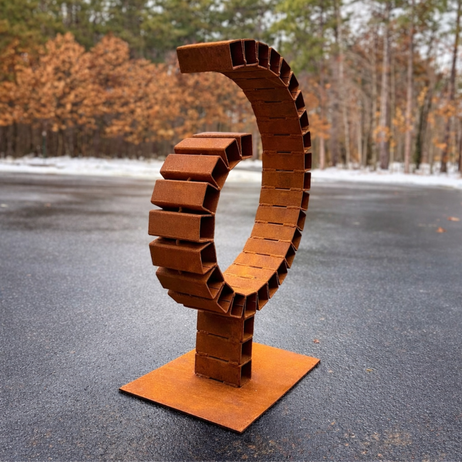 Modern Rusted Metal Garden Sculpture Outdoor Yard Art Handmade Weathered Steel