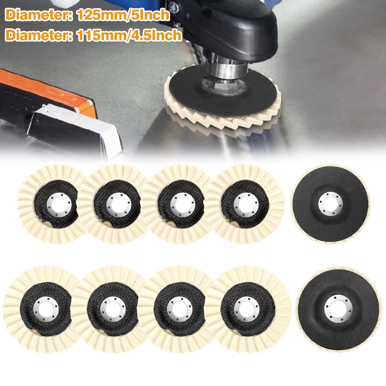 5pcs 4.5"/5" Wool Polishing Wheel Buffing Pads Flap Felt Disc for Angle Grinder