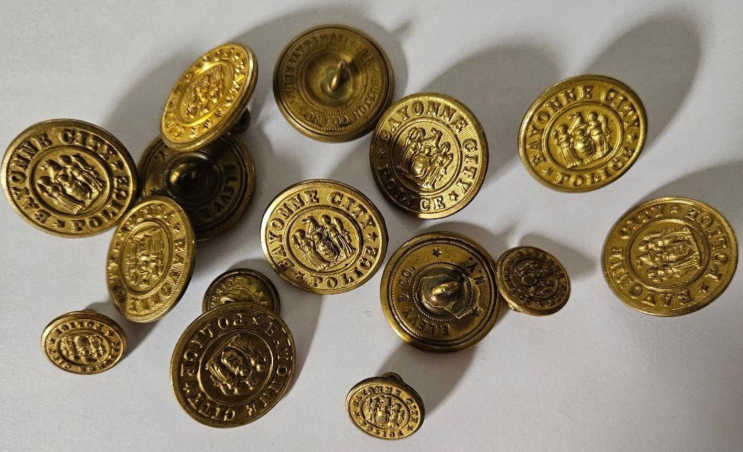 15 Vintage Bayonne City Police Brass Buttons