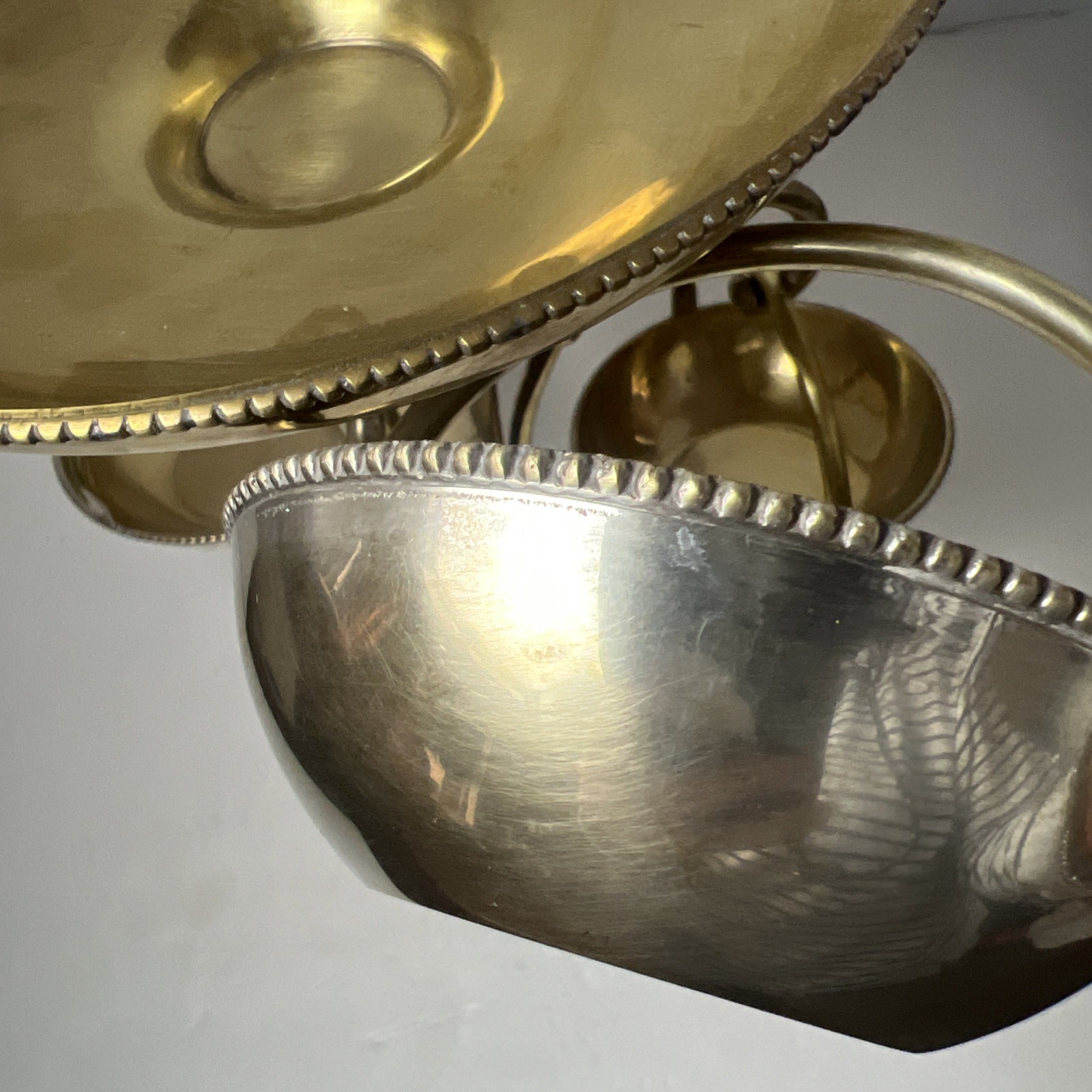 Antique Victorian Epergne Stand Gilt Silverplate Nickel 3 Hanging Bowls 11.5"