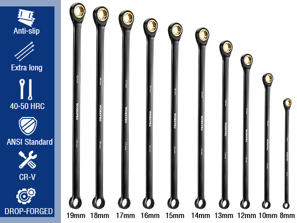 WORKPRO 5PCS Flex Head Extra Long Ratchet Wrench/10PCS Extra Long Ratchet Wrench