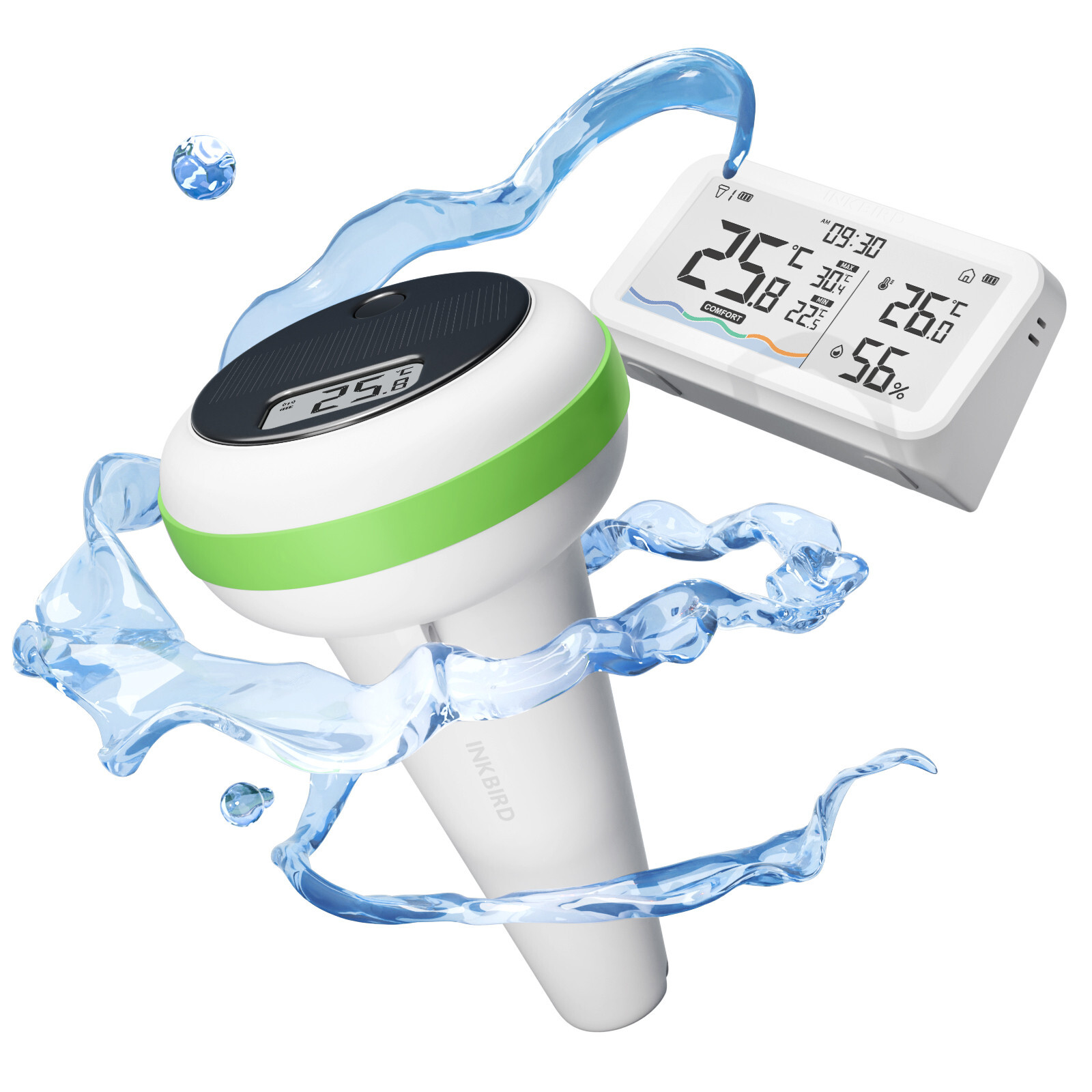 INKBIRD Solar Wireless Pool Thermometer Indoor Monitor IP68 Waterproof Bathtub