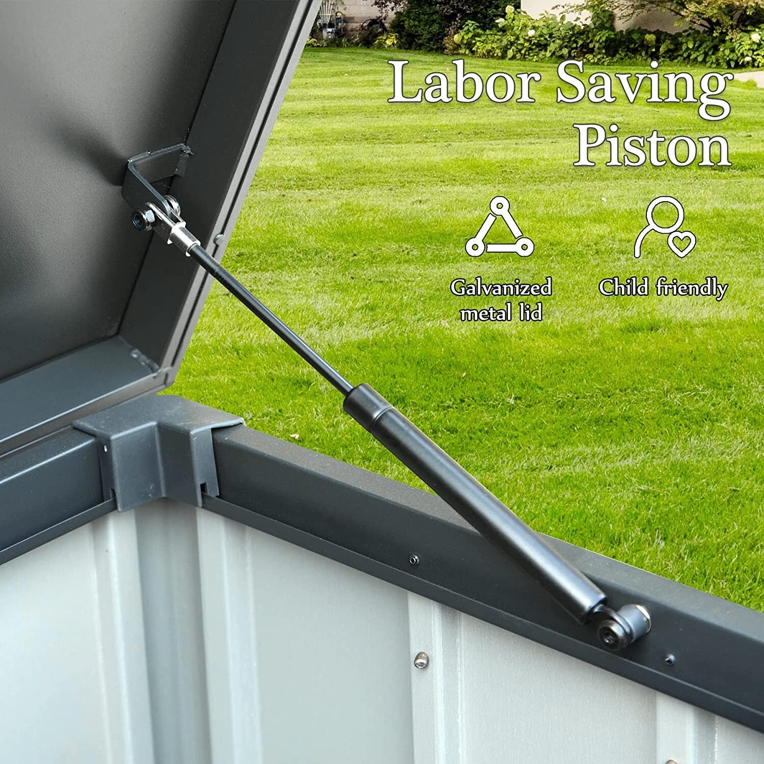 Domi 150 Gallon Metal Outdoor Storage Deck Box Waterproof w/Lockable (Grey)