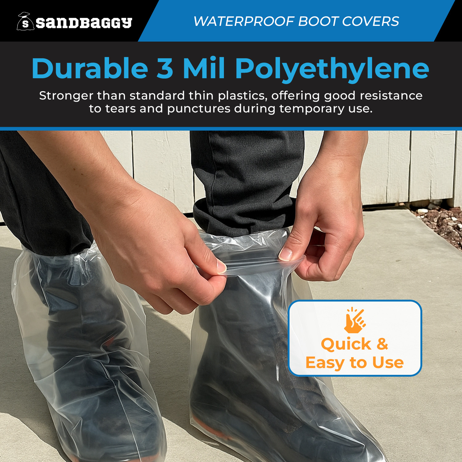 Sandbaggy Waterproof Boot/Shoe Covers - 19" Tall, 3 Mil Disposable (Clear)