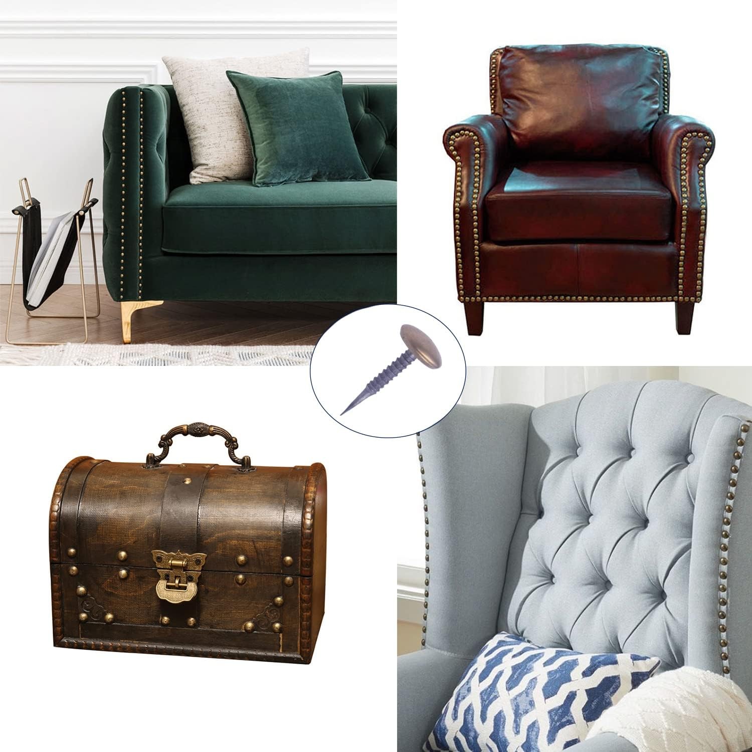 200pcs Antique Upholstery Tacks for Furniture, Sofa, Craft, Brass Coated