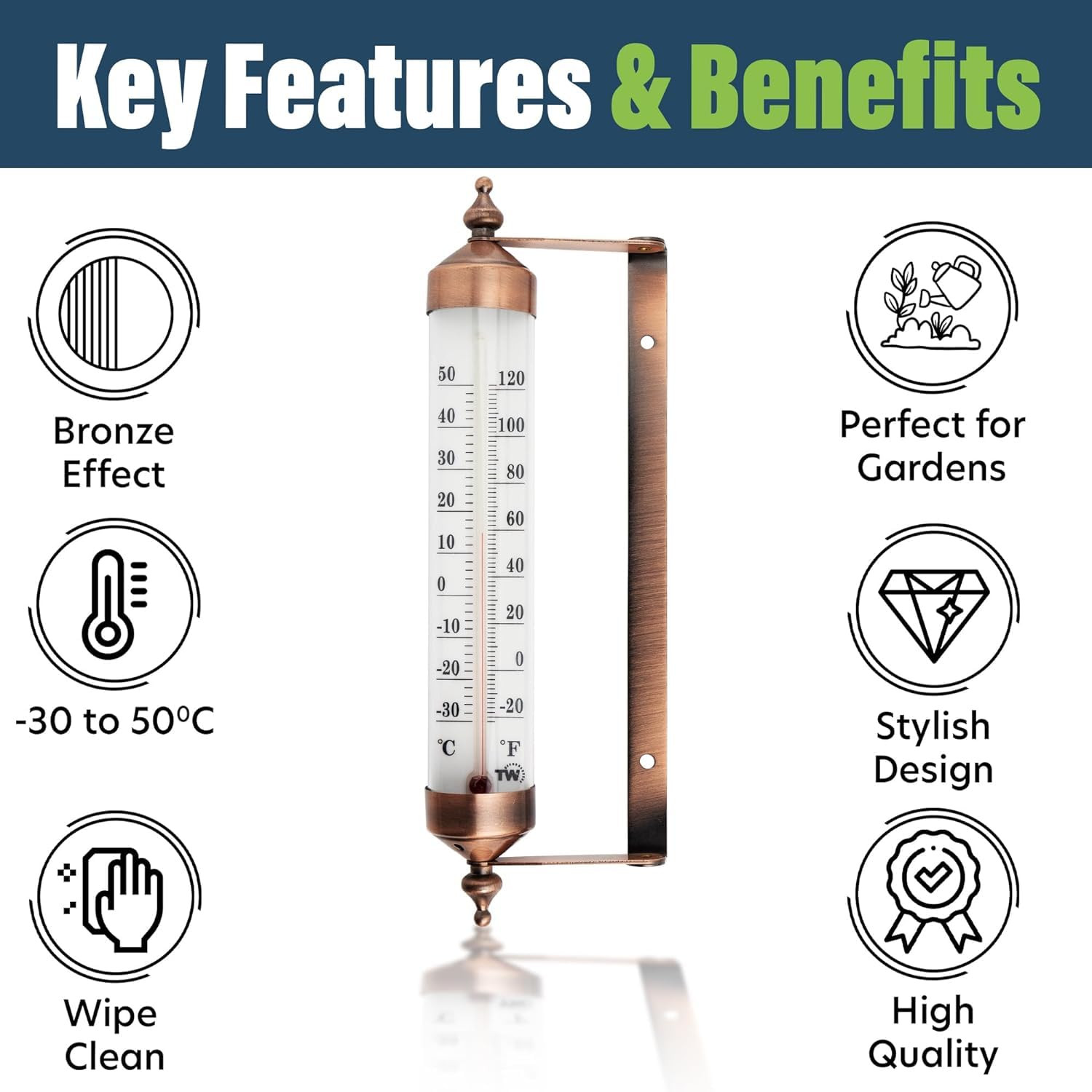 10 Inch Large Numbers Steel Outdoor Thermometer