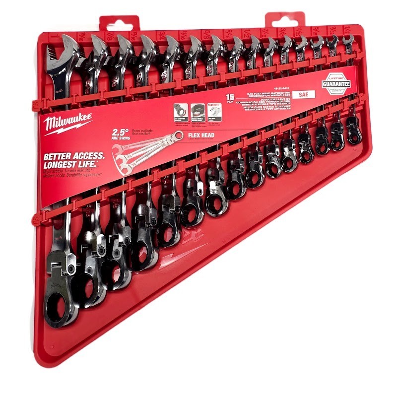 Milwaukee 48-22-9413 Flex Head Ratcheting SAE Combination Wrench Set - 15 PC