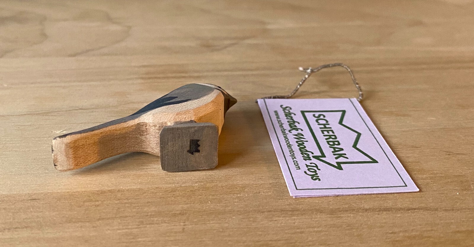 Chickadee bird, hand made Waldorf wooden toy figure Ostheimer type Scherbak