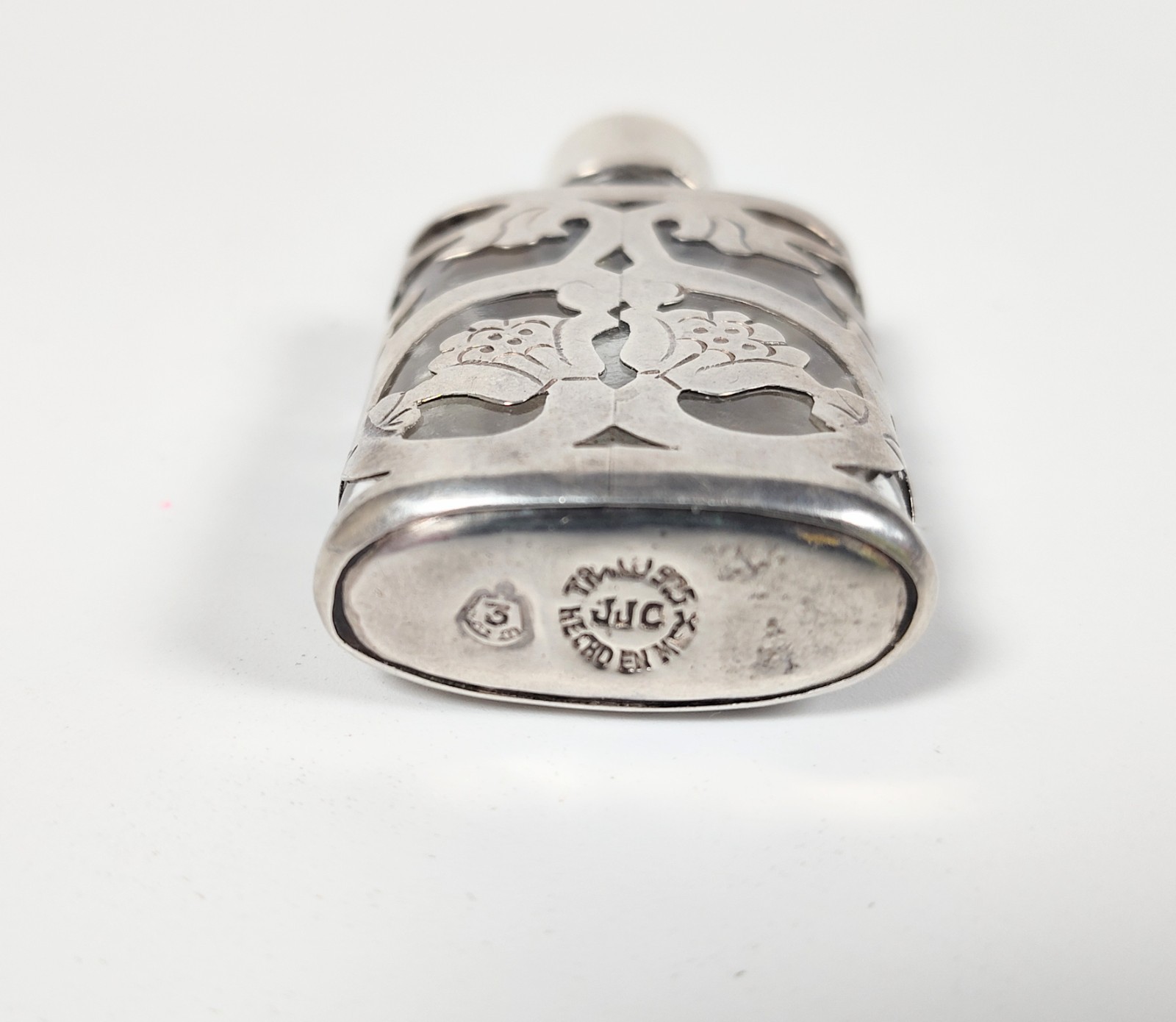 Vintage Taxco Mexico JJC Sterling Silver .925 Miniature Floral Perfume Bottle
