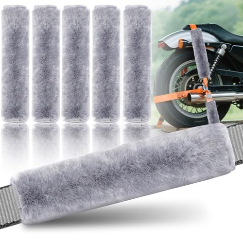 6 PCS Motorcycle Tie Down Straps Soft Loop Cover, Synthetic Sheepskin Grey