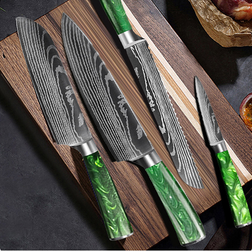 Japanese Damascus Pattern Chef Knives Stainless Steel Cleaver Kitchen Knife Set
