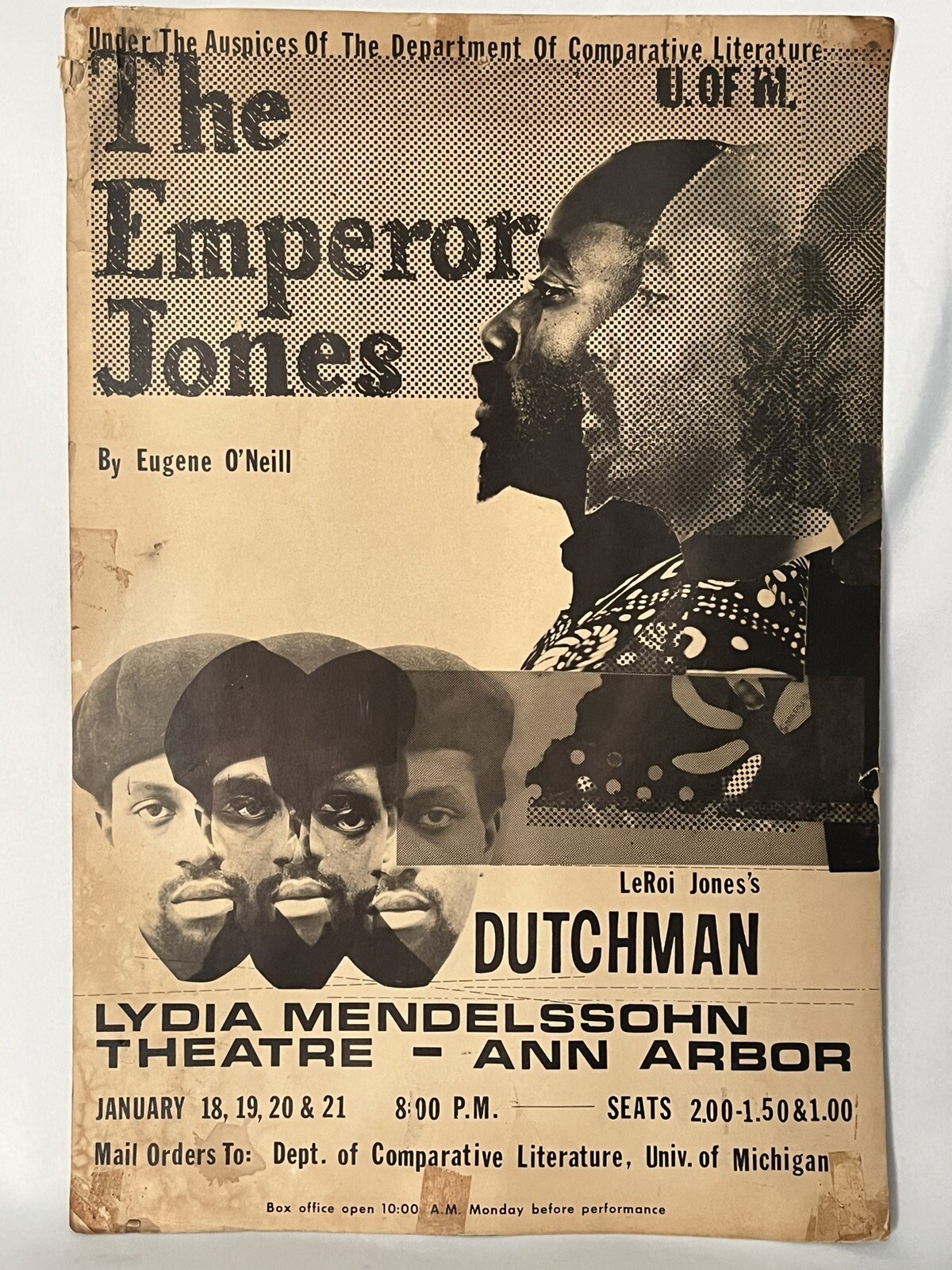 Vintage Rare 1964 LeRoi Jones Amiri Baraka DUTCHMAN U. Of Michigan Flyer Poster