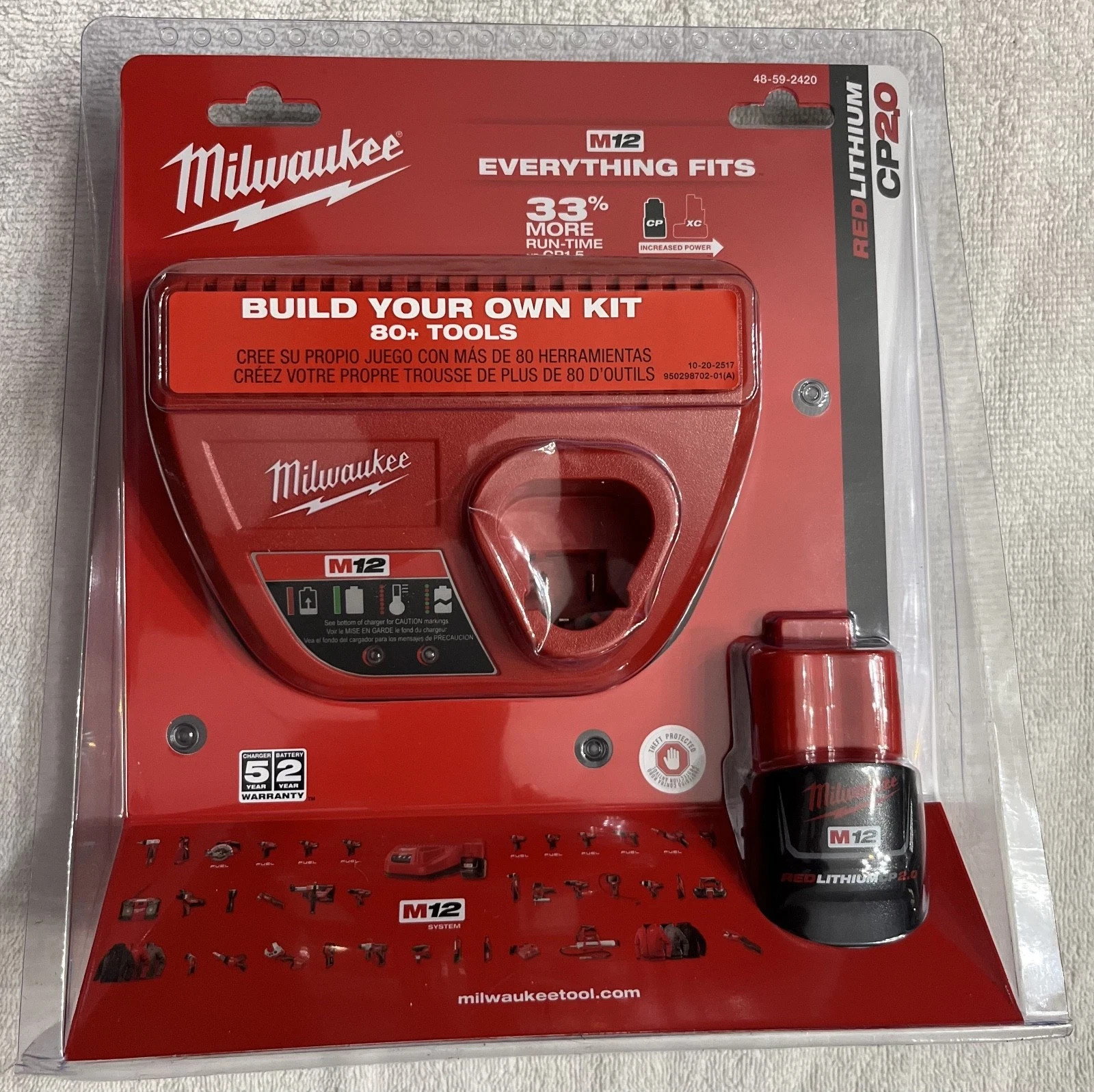 New Genuine Milwaukee M12 REDLITHIUM CP 2.0 Starter Kit 2.0Ah Battery 48-59-2420