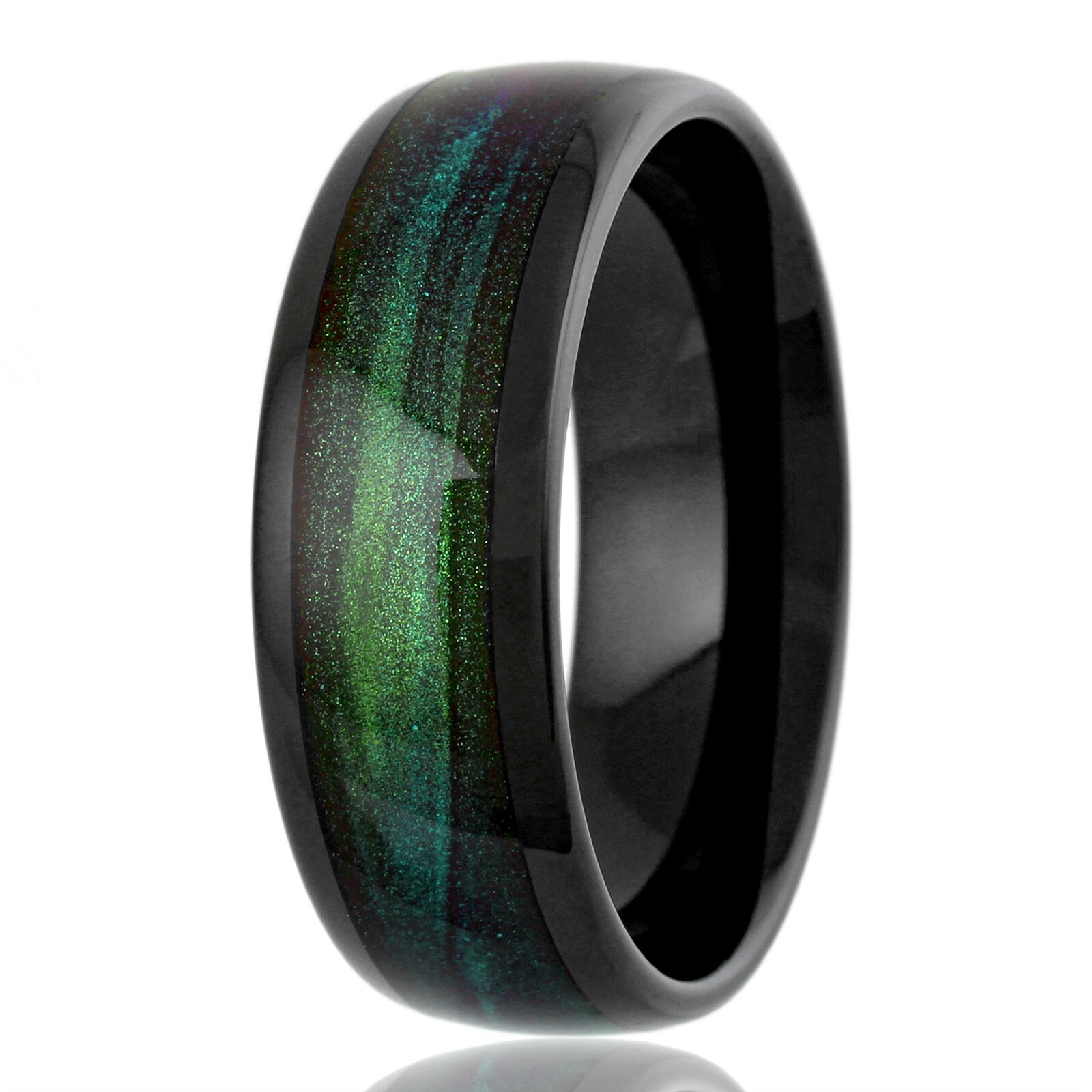 8mm Black Tungsten Carbide Emerald Green Flowing Sand Wedding Band Ring
