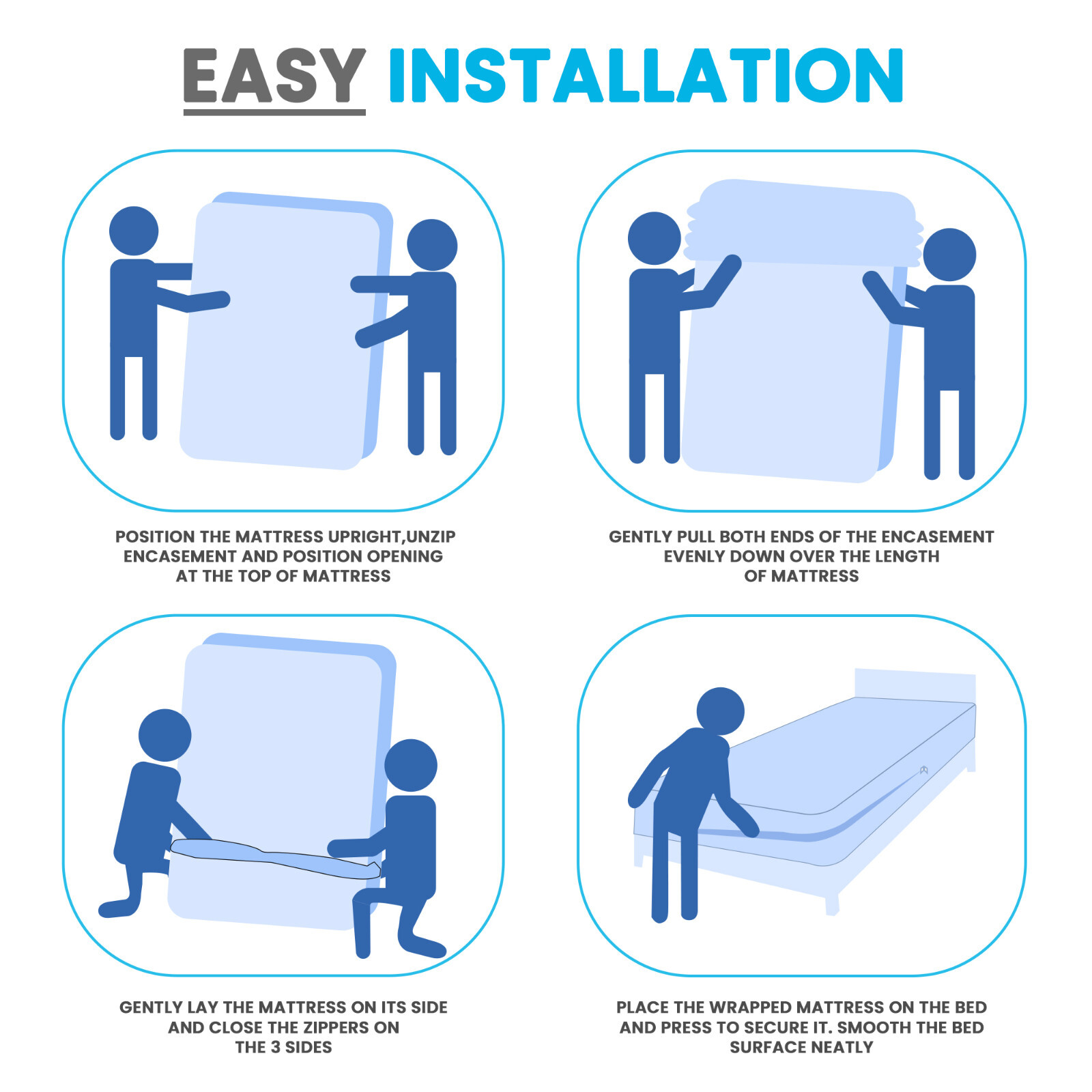 Mattress Encasement Waterproof Protector Zippered Deep Pocket Bed Bug Protector