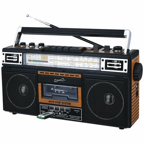 SuperSonic SC-3201TBTWOD Bluetooth Retro 4 Band Radio Cassette USB Wood [New Spe