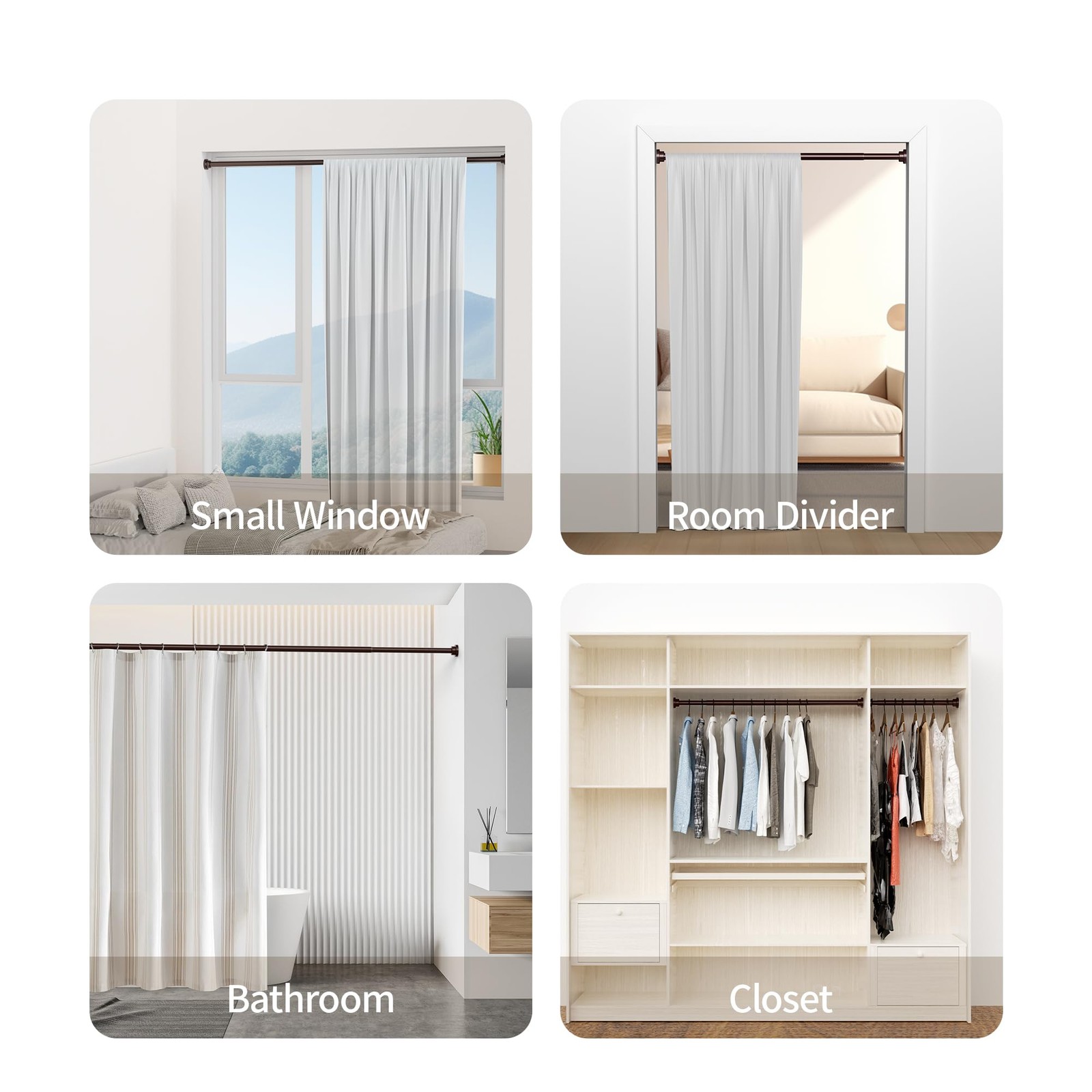 Heavy Duty Tension Shower Curtain Rod, Adjustable 28-74 inch, No Drill