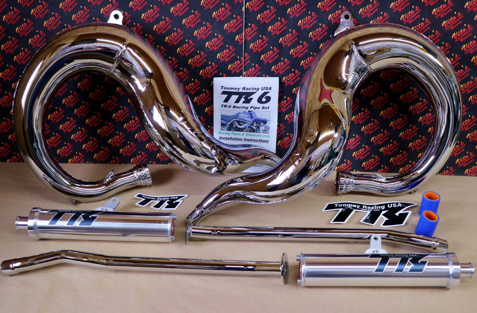 NEW Yamaha Banshee CHROME Toomey Racing T6 Pipes + T-6 silencers 1987-2006
