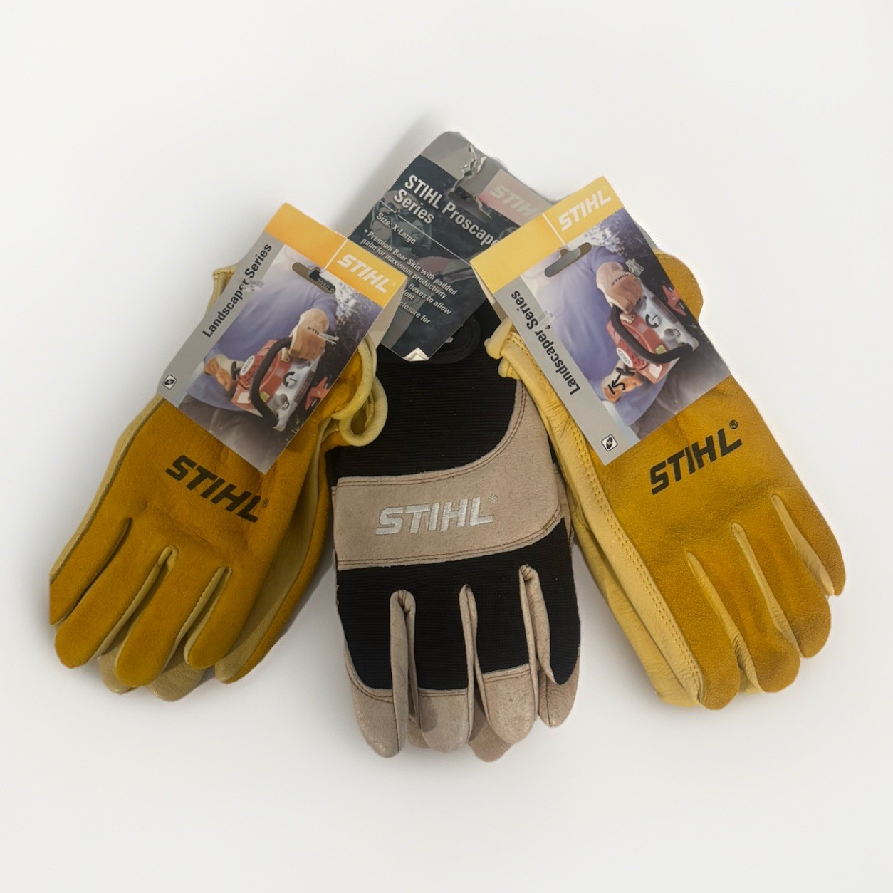3-Pk STIHL Leather Work Gloves (2) Medium Landscaper (1) XL Proscaper Heavy Duty