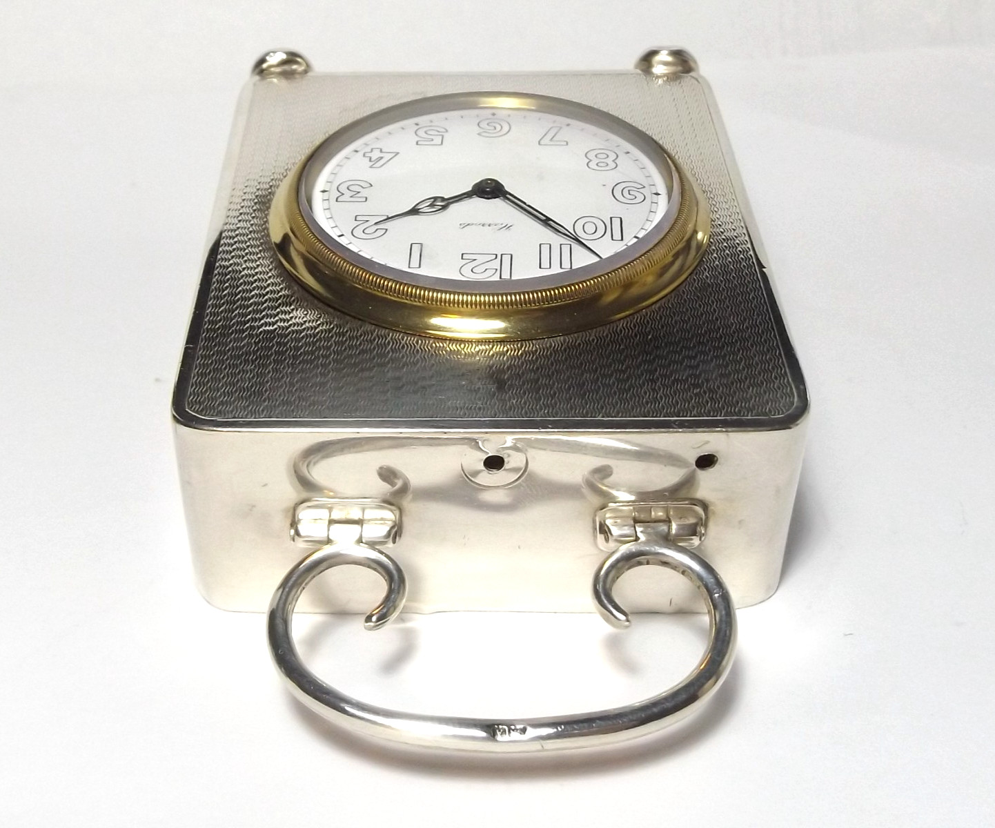 ANTIQUE HARROD'S STERLING SILVER CLOCK, BEDSIDE/ DESK CLOCK BIRMINGHAM 1925